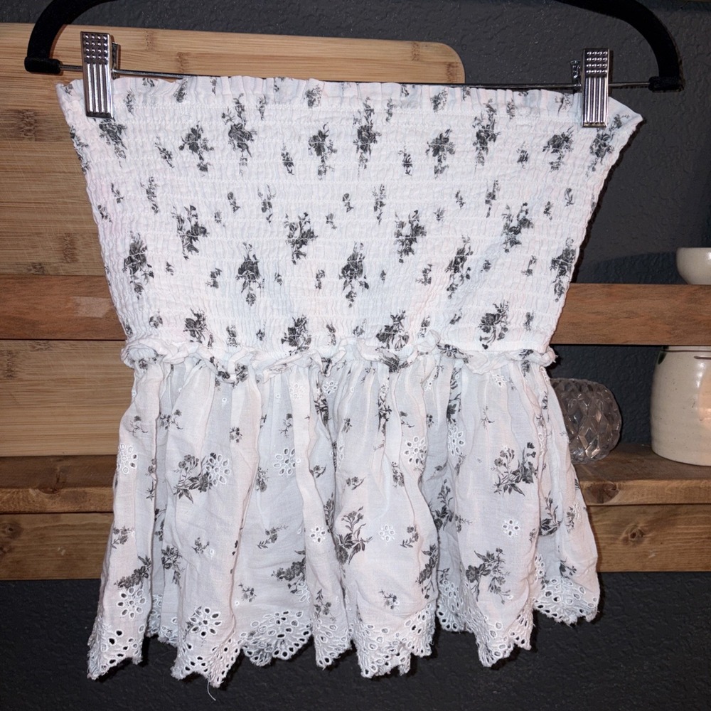 American Eagle Women's M Cottagecore Bohemian Smocked Crop Top Ruffle Strapless